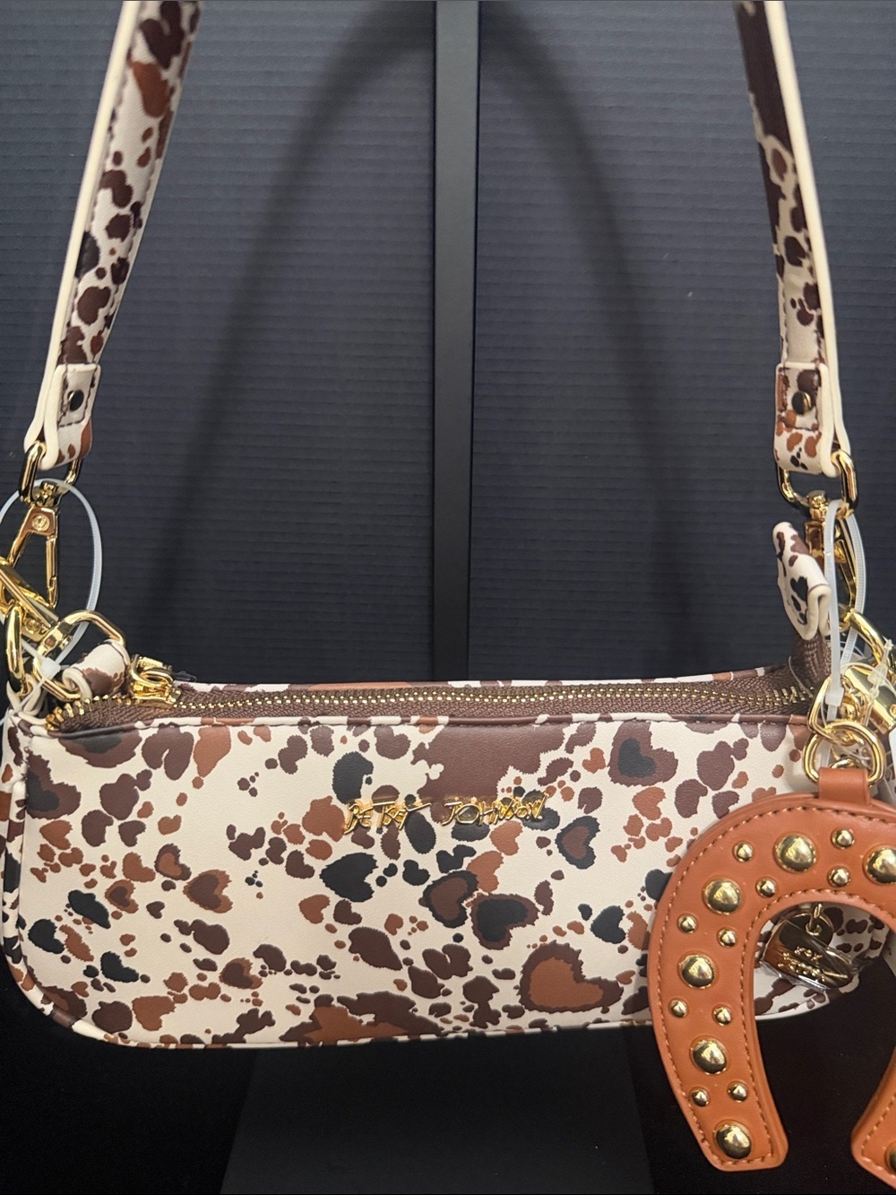 Betsey Johnson Cream, Brown & Black Print Shoulder Bag or Crossbody